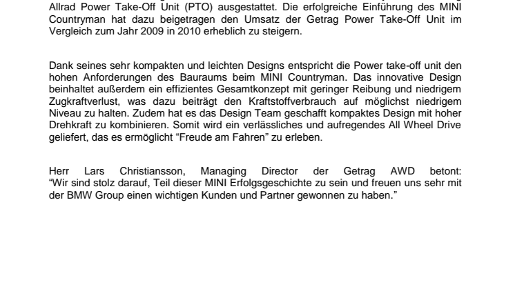 Innovatives Design und niedriger Verbrauch steigern den Verkauf von Getrag Allrad Systemen