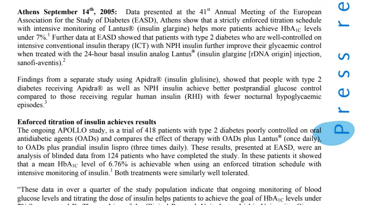 DATA AT EASD SUGGESTS BETTER GLYCAEMIC CONTROL POSSIBLE USING INSULIN GLARGINE OR INSULIN GLULISINE IN TYPE 2 DIABETES
