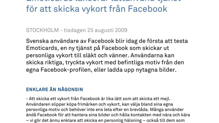 Emoticards AB lanserar lättanvänt program för att skicka vykort från Facebook