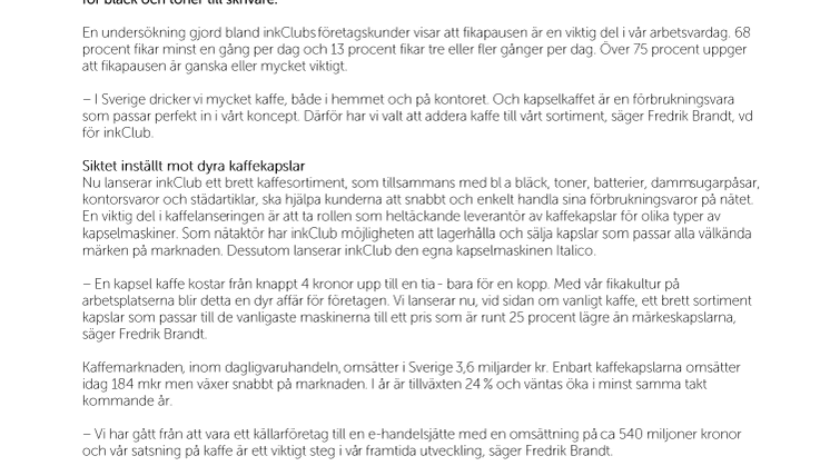 inkClub tar upp kampen om kaffekapslarna