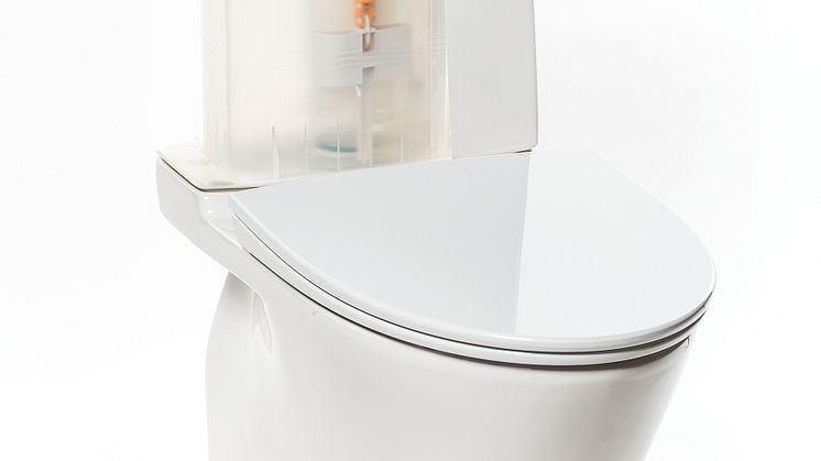 IDO Glow Rimfree® 64 -lattia-wc:n kaksinkertainen vesisäiliö on hiljainen, eikä sen ulkopinta hikoile kovallakaan helteellä. Sisäsäiliö vähentää myös vesi- vahinkojen vaaraa.