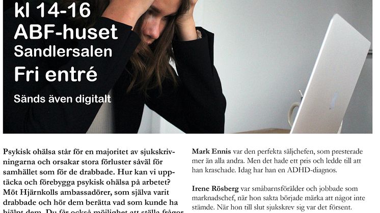 Inbjudan Motverka Psykisk ohälsa på jobbet 14 okt 22