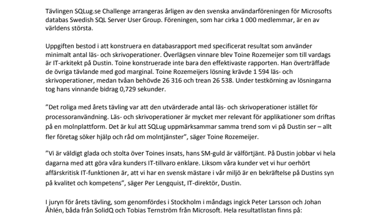 SM-guld i SQL till Dustins Toine Rozemeijer