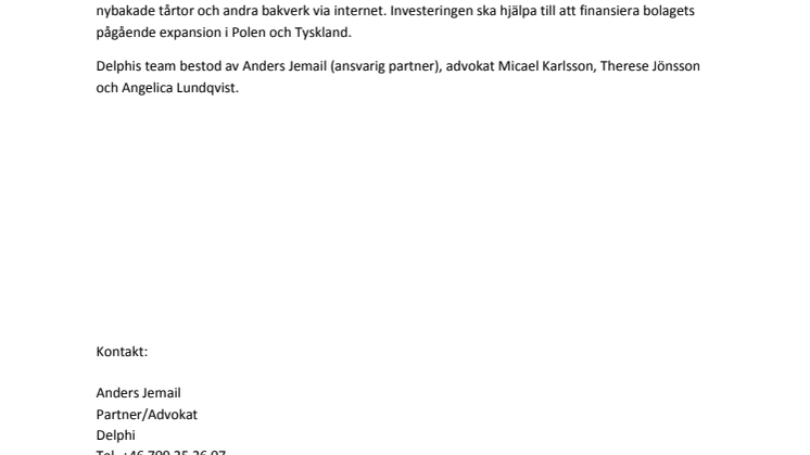 Delphi rådgivare när Industrifonden investerar i tårtogram