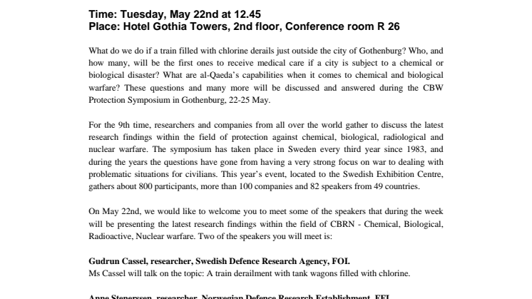Press Invitation: Can we handle the threat of a chemical or biological disaster?