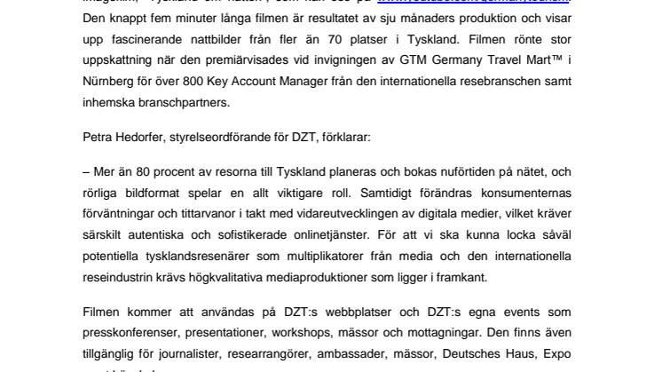 Ny imagefilm belyser ”Tyskland om natten”