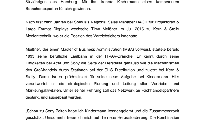 Timo Meißner wird Geschäftsführer Vertrieb und Marketing bei Kindermann 