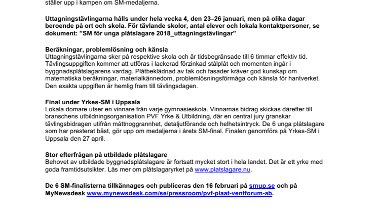 Nästa vecka genomförs uttagningarna till ”SM för unga plåtslagare 2018”