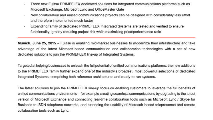 Fujitsu PRIMEFLEX Integrated Systems Help Mid-market Businesses Improve Microsoft-based Communication and Collaboration Environments