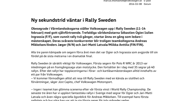 Ny sekundstrid väntar i Rally Sweden