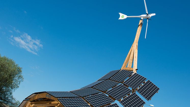Kraftringens giraff levererar el från sol och vind till Möllegården på Science Village
