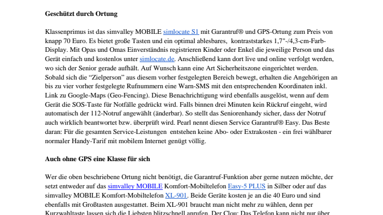 Praktische Hilfe im Alter Senioren-Mobiltelefon inkl. GPS-Ortung als alternatives Hausnotruf-System
