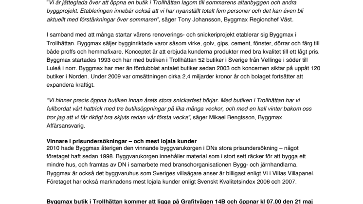 Byggmax öppnar butik i Trollhättan