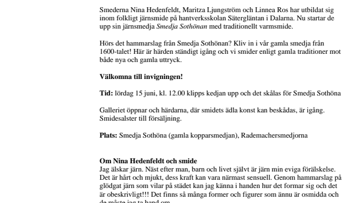 Järnsmedja öppnar i Rademachersmedjorna – välkomna till Smedja Sothönans invigning