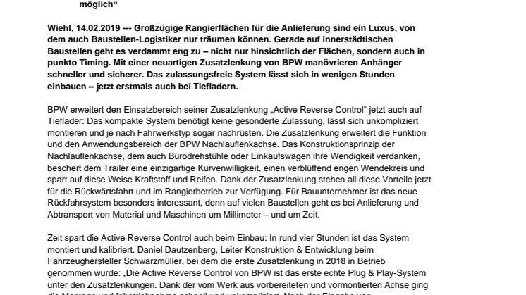BPW macht jetzt auch den Tieflader zum Rangierwunder