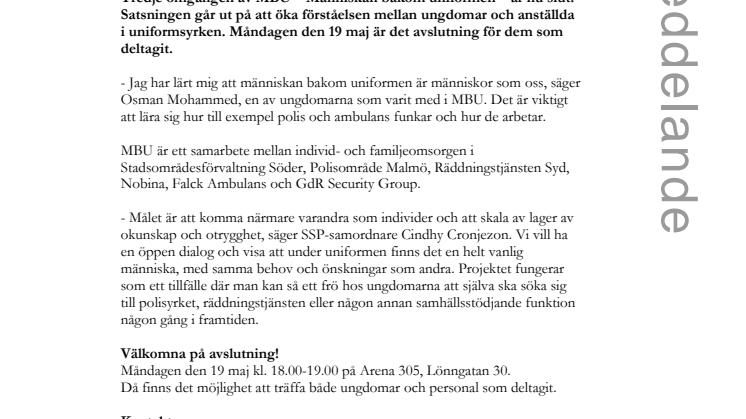 Lyckad satsning på möten mellan ungdomar och personal i uniformsyrken
