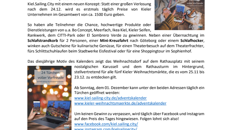 Neues System für den Online-Adventskalender von Kiel.Sailing.City 