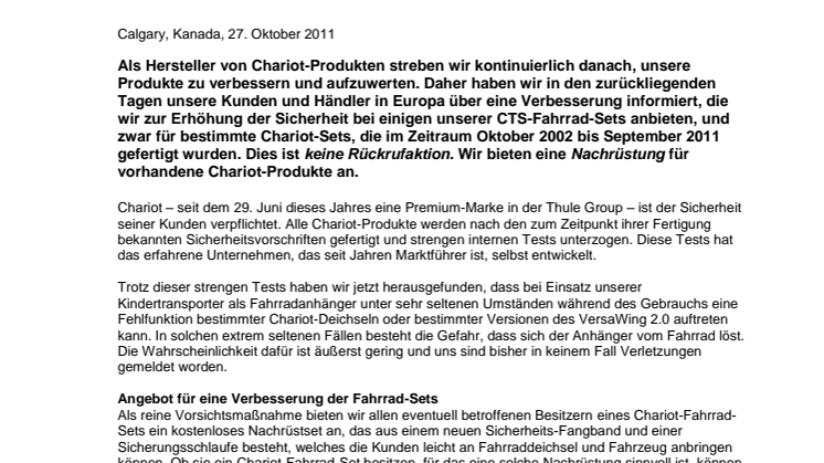  Thule CTS – Produktverbesserung – Sicherheits-Nachrüstung für Fahrrad-Sets