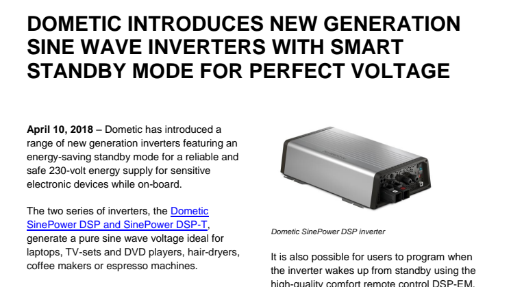 Dometic Introduces New Generation Sine Wave Inverters with Smart Standby Mode for Perfect Voltage