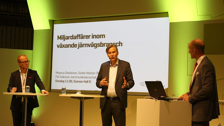 Magnus Davidsson och Pär Isaksson diskuterade den växande järnvägsbranschen under ett seminarium på Elmia Subcontractor. 