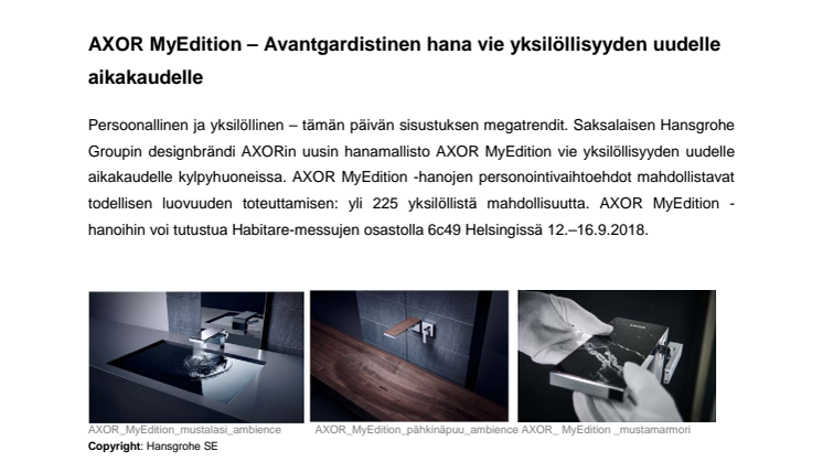 AXOR MyEdition – Avantgardistinen hana vie yksilöllisyyden uudelle aikakaudelle