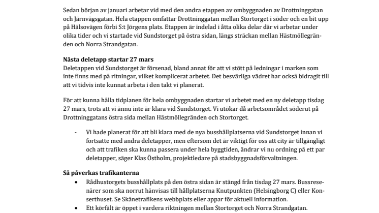 Drottninggatan/Järnvägsgatan: Ny deletapp startar 27 mars 