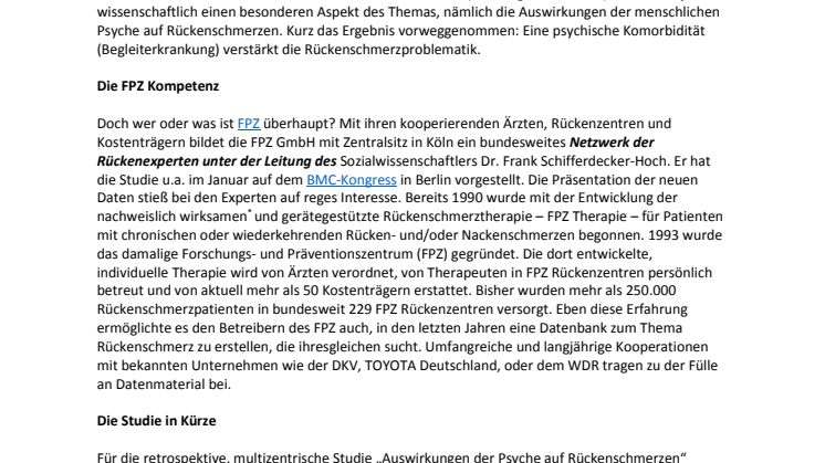 Studie: Auswirkungen der Psyche auf Rückenschmerzen - Erfolgreiche Erstpräsentation auf dem BMC Kongress Berlin