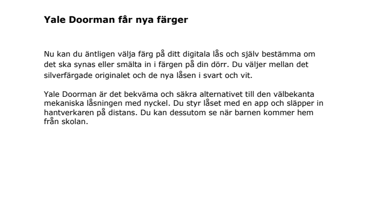 Yale Doorman får nya färger