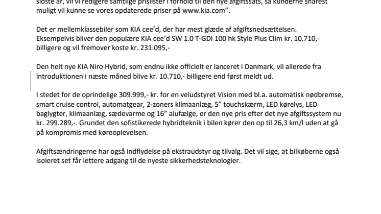 Afgiftsnedsættelsen kommer KIA kunderne til gode