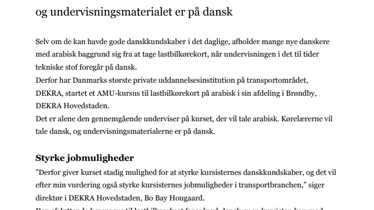 AMU-kursus på arabisk skal uddanne flere lastbilchauffører