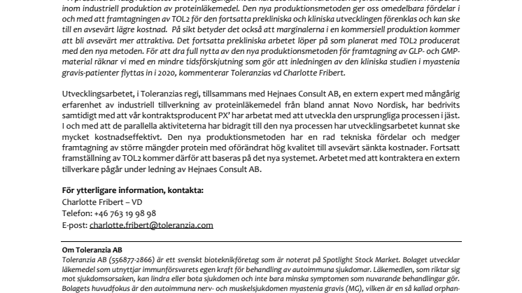 Toleranzia AB lanserar en ny högeffektiv produktionsmetod för TOL2