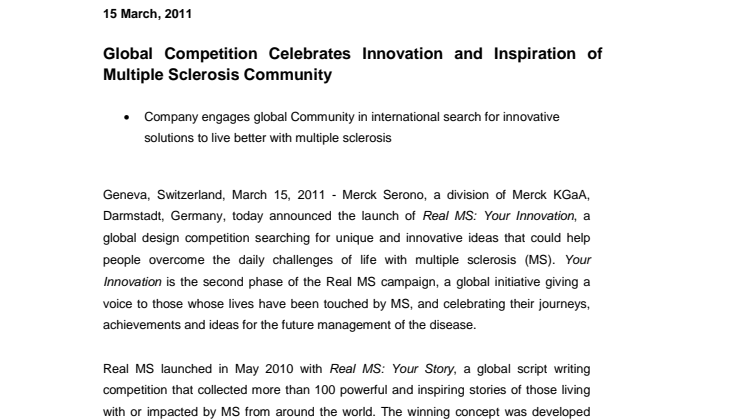 Global tävling främjar innovation och inspiration inom området multipel skleros.