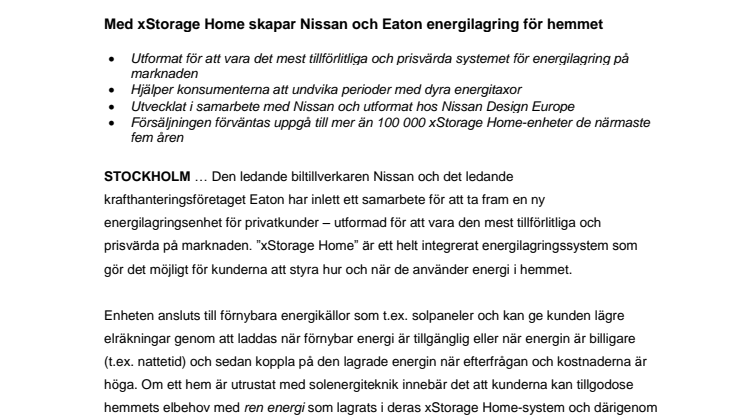 Med xStorage Home skapar Nissan och Eaton energilagring för hemmet 