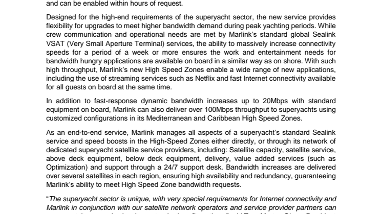 Marlink: Marlink introduces flexible High Speed Zones for yachts