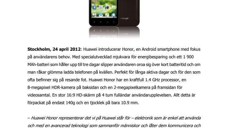  Huawei Honor lanseras i Sverige