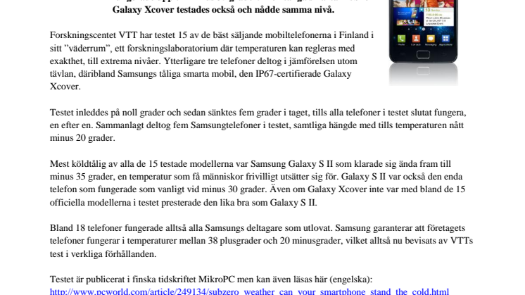 30 minusgrader stoppar inte Samsung Galaxy S II: Samsungs smarta mobiltelefoner bäst i köldtest