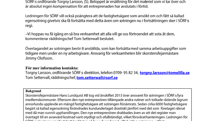 SÖRF tar över sotningen