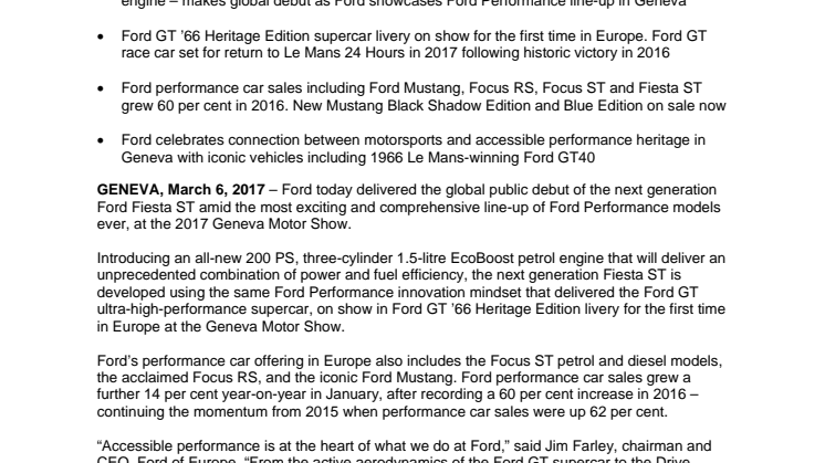 Ford på Geneve Motorshow 2017 er et festfyrværkeri af hurtige og sportslige Ford-modeller