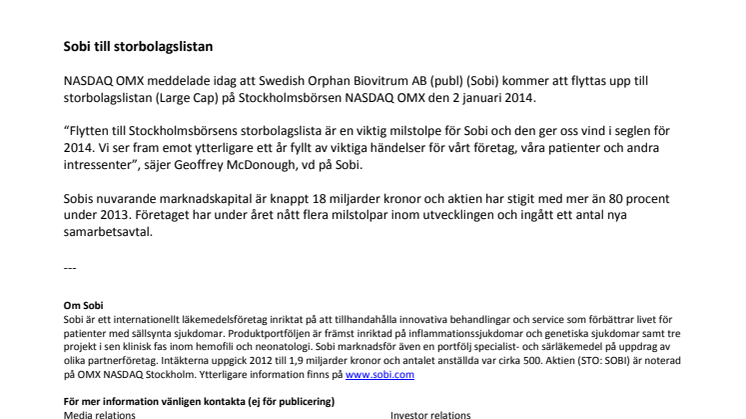Sobi till storbolagslistan