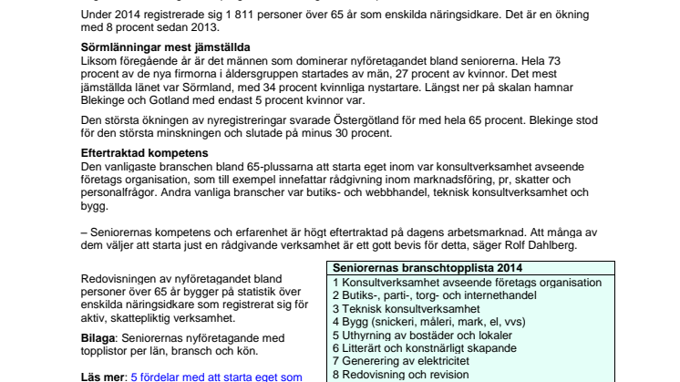 Ökat seniorföretagande – fem startar eget varje dag