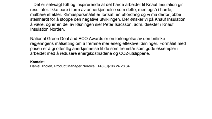 Miljøpris til Knauf Insulation