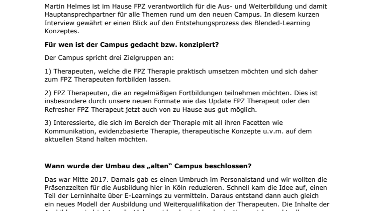Interview:  FPZ Campus mit Blended-Learning und Fokus auf Evidenz