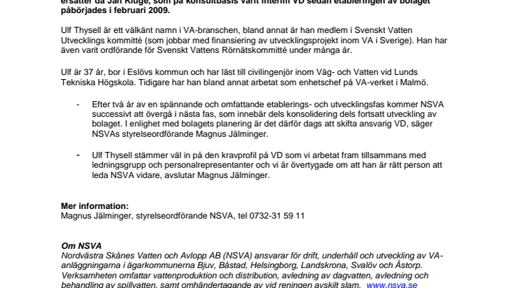 Ulf Thysell ny VD för NSVA