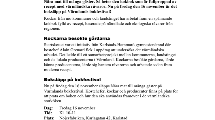 Pressinbjudan - Boksläpp för värmländsk kokbok