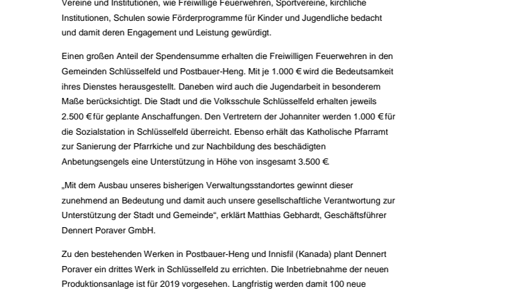 Dennert Poraver GmbH spendet 44.000 € 
