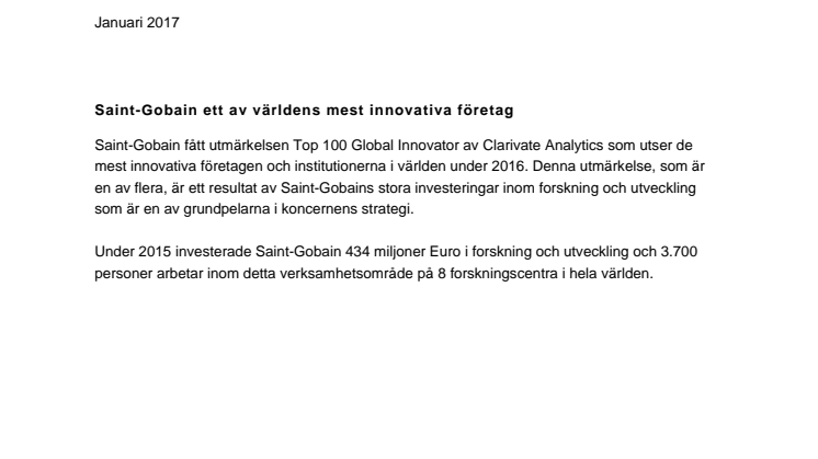 Saint-Gobain ett av världens mest innovativa företag