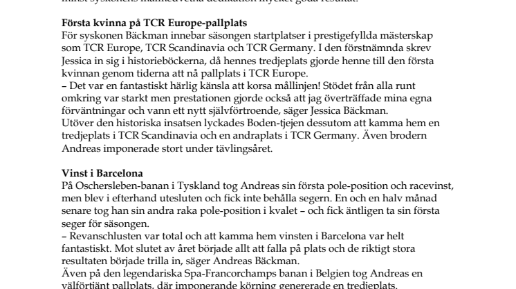 Vinst och pallplatser gör Bäckmans 2019