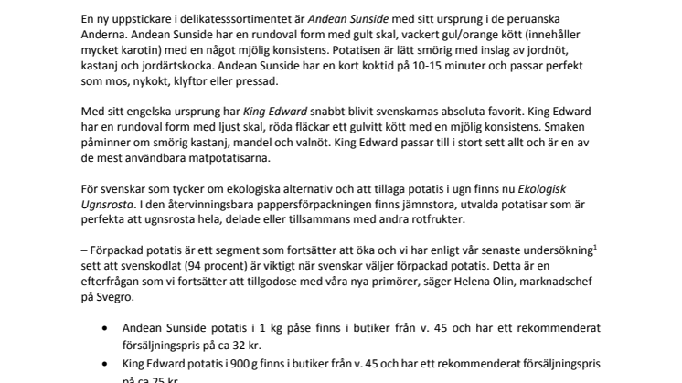Tre svenskodlade potatissorter inför höstens alla mattillfällen