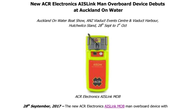 New ACR Electronics AISLink Man Overboard Device Debuts  at Auckland On Water