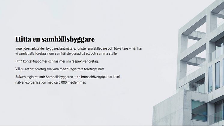 Hitta en Samhällsbyggare -Samhällsbyggarna presenterar Sb-registret